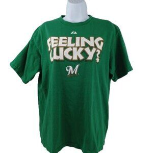 Majestic Milwaukee Brewers St. Patrick's Day Feeling Lucky Green T-Shirt Mens L